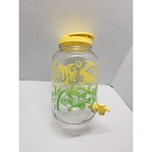 Sun Tea Jar with Lid & Dispenser Anchor Hocking 1 Gallon Glass Fish Green Yellow